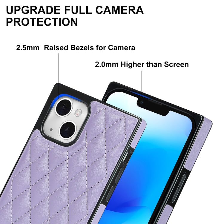 For iPhone 14 Crossbody Rhombic Microfiber Leather Phone Case