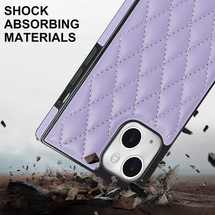 For iPhone 14 Crossbody Rhombic Microfiber Leather Phone Case