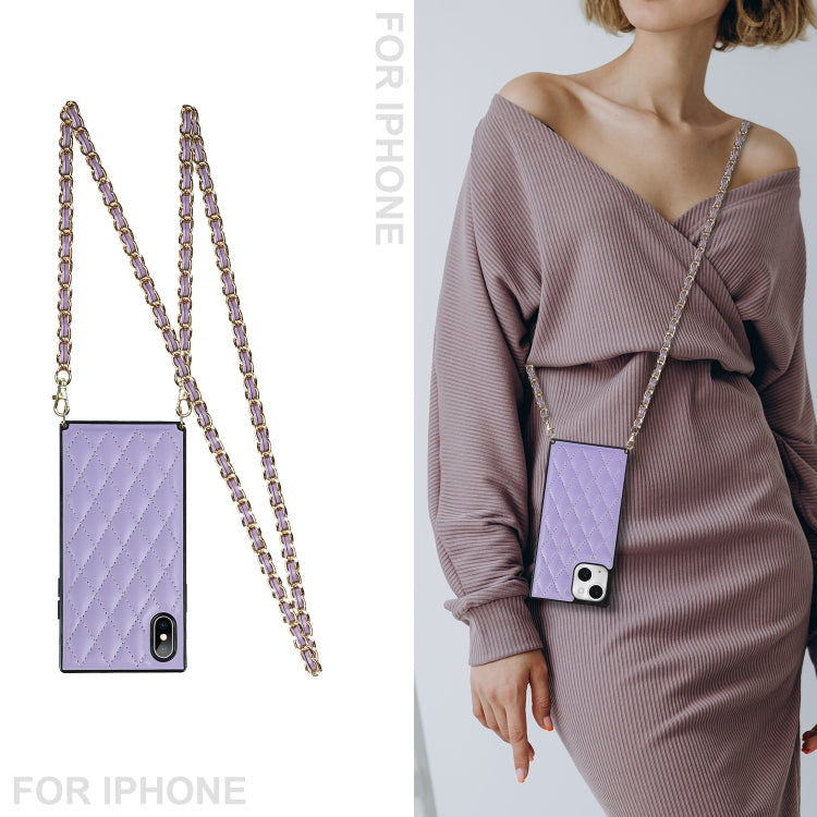 For iPhone 14 Crossbody Rhombic Microfiber Leather Phone Case