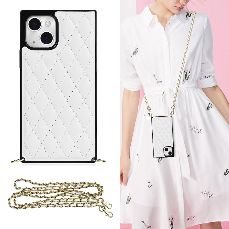For iPhone 14 Plus Crossbody Rhombic Microfiber Leather Phone Case