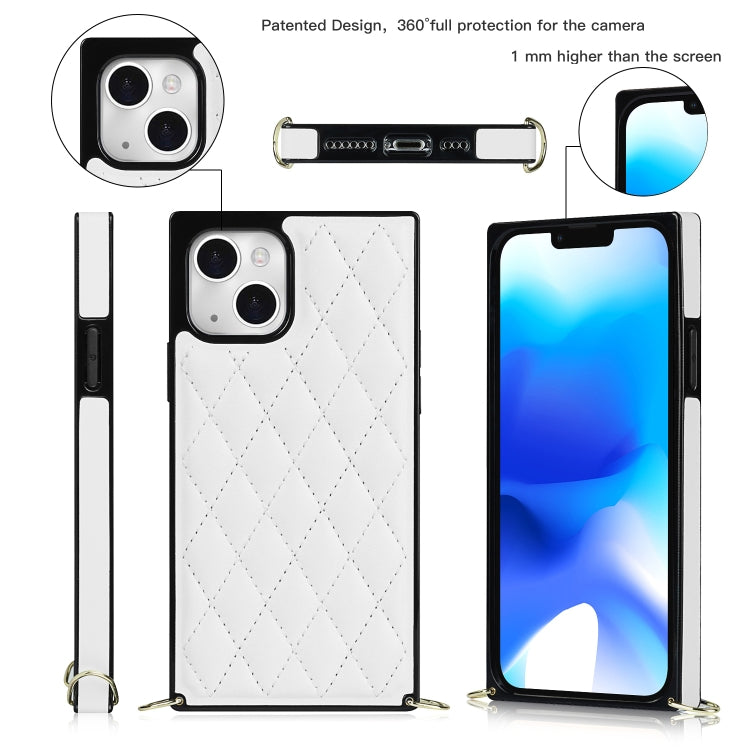 For iPhone 14 Plus Crossbody Rhombic Microfiber Leather Phone Case