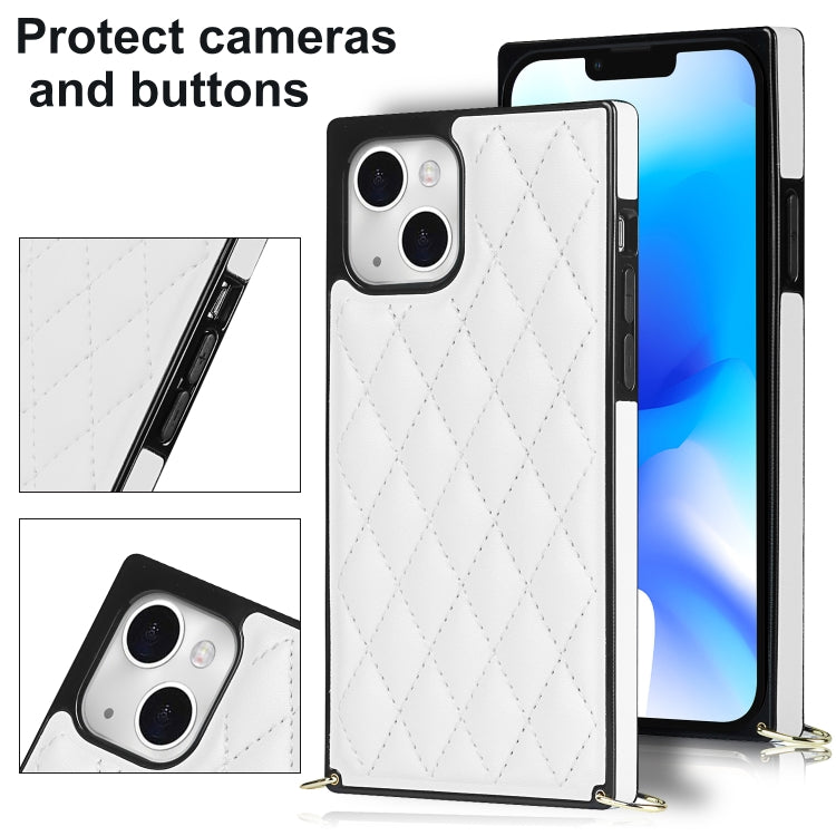 For iPhone 14 Plus Crossbody Rhombic Microfiber Leather Phone Case