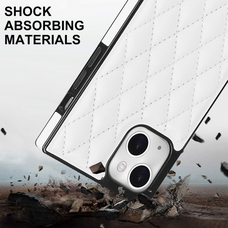 For iPhone 14 Plus Crossbody Rhombic Microfiber Leather Phone Case