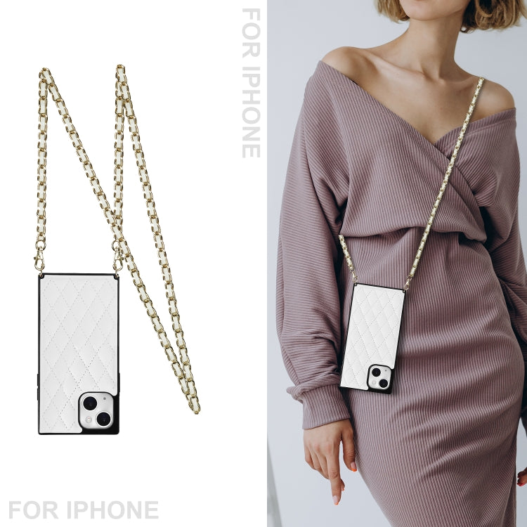 For iPhone 14 Plus Crossbody Rhombic Microfiber Leather Phone Case