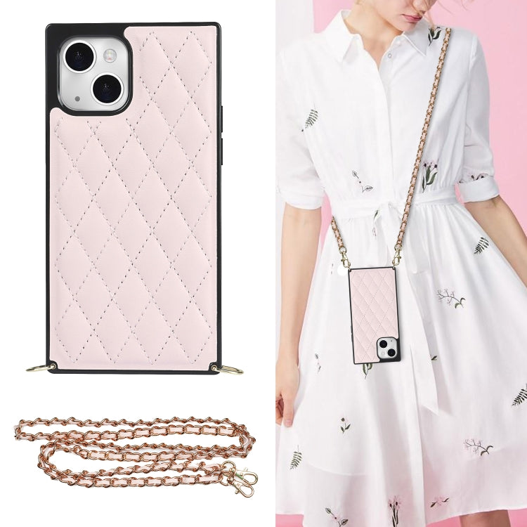 For iPhone 14 Plus Crossbody Rhombic Microfiber Leather Phone Case
