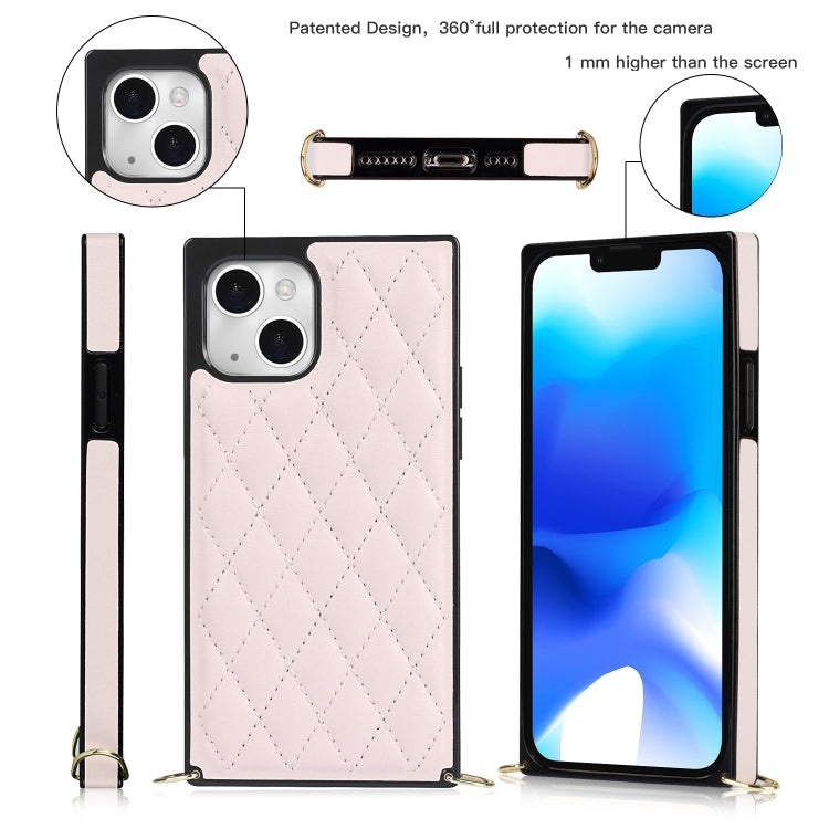 For iPhone 14 Plus Crossbody Rhombic Microfiber Leather Phone Case