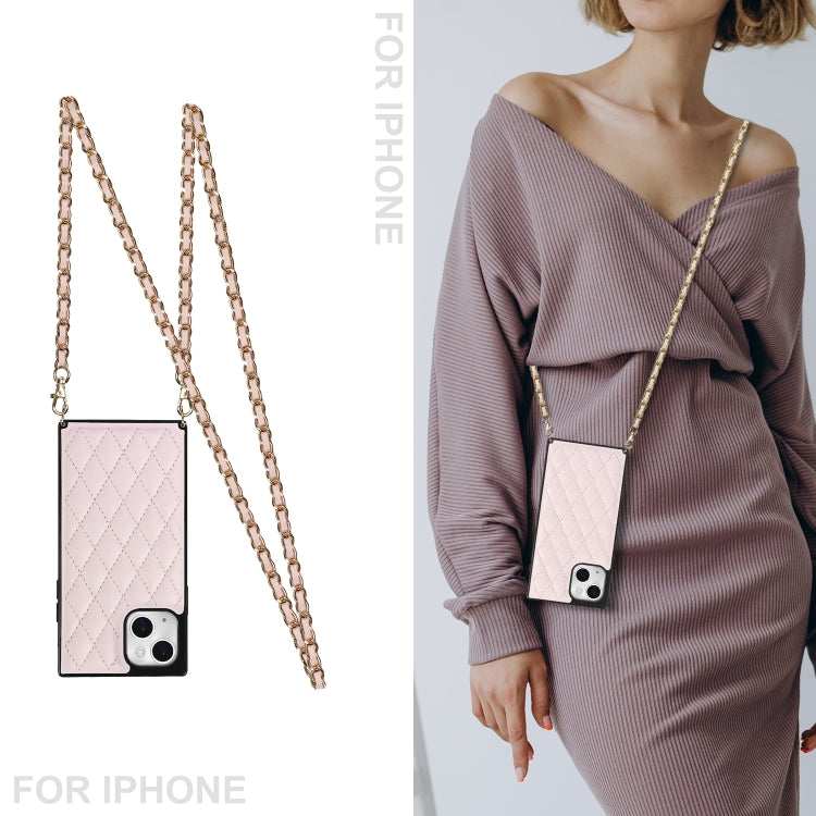 For iPhone 14 Plus Crossbody Rhombic Microfiber Leather Phone Case
