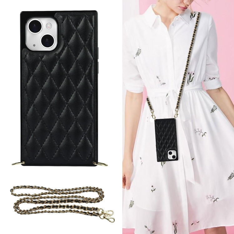 For iPhone 14 Plus Crossbody Rhombic Microfiber Leather Phone Case