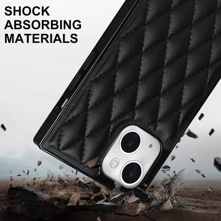 For iPhone 14 Plus Crossbody Rhombic Microfiber Leather Phone Case