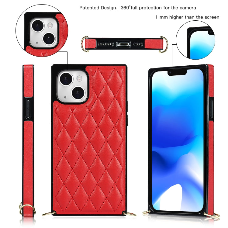 For iPhone 14 Plus Crossbody Rhombic Microfiber Leather Phone Case