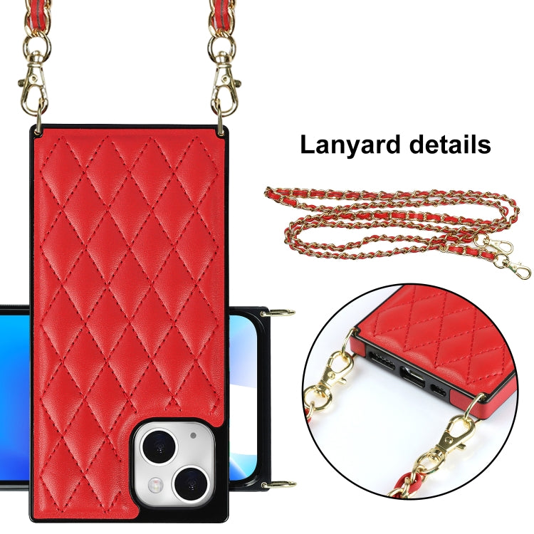 For iPhone 14 Plus Crossbody Rhombic Microfiber Leather Phone Case
