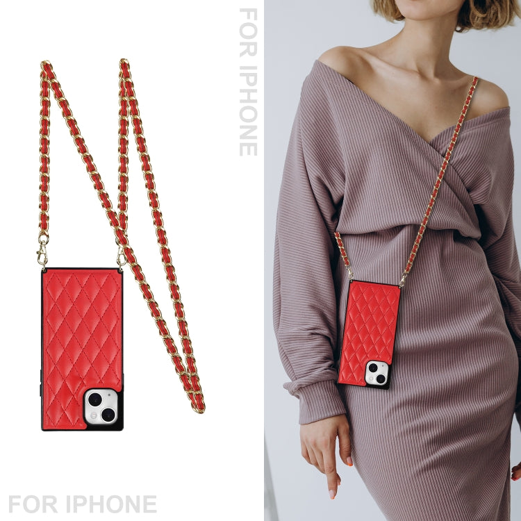 For iPhone 14 Plus Crossbody Rhombic Microfiber Leather Phone Case