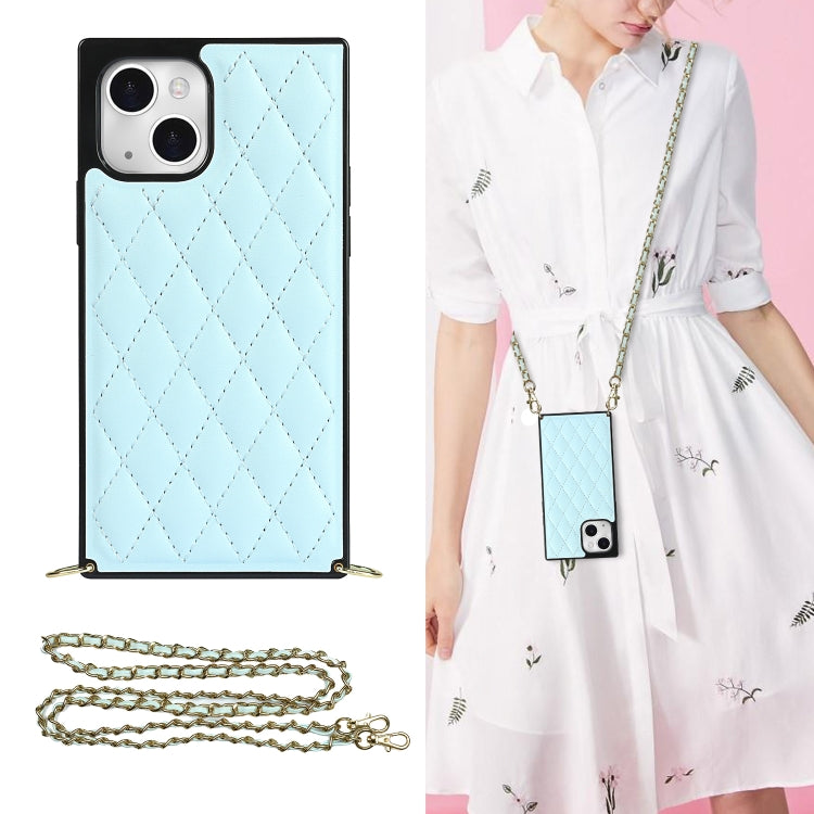 For iPhone 14 Plus Crossbody Rhombic Microfiber Leather Phone Case