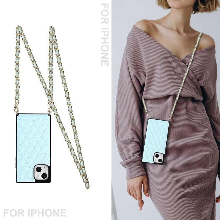 For iPhone 14 Plus Crossbody Rhombic Microfiber Leather Phone Case