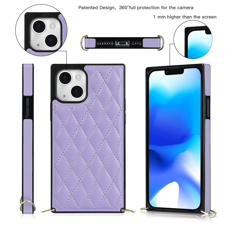 For iPhone 14 Plus Crossbody Rhombic Microfiber Leather Phone Case