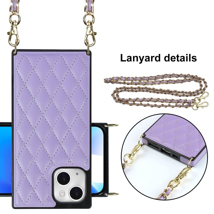 For iPhone 14 Plus Crossbody Rhombic Microfiber Leather Phone Case