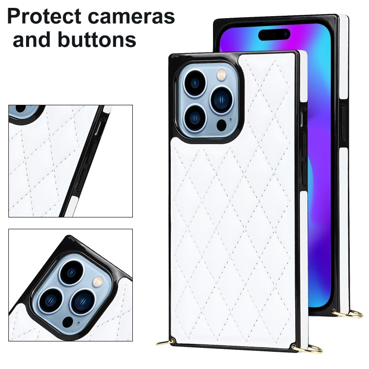 For iPhone 14 Pro Crossbody Rhombic Microfiber Leather Phone Case