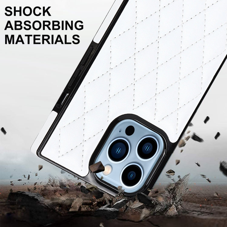 For iPhone 14 Pro Crossbody Rhombic Microfiber Leather Phone Case