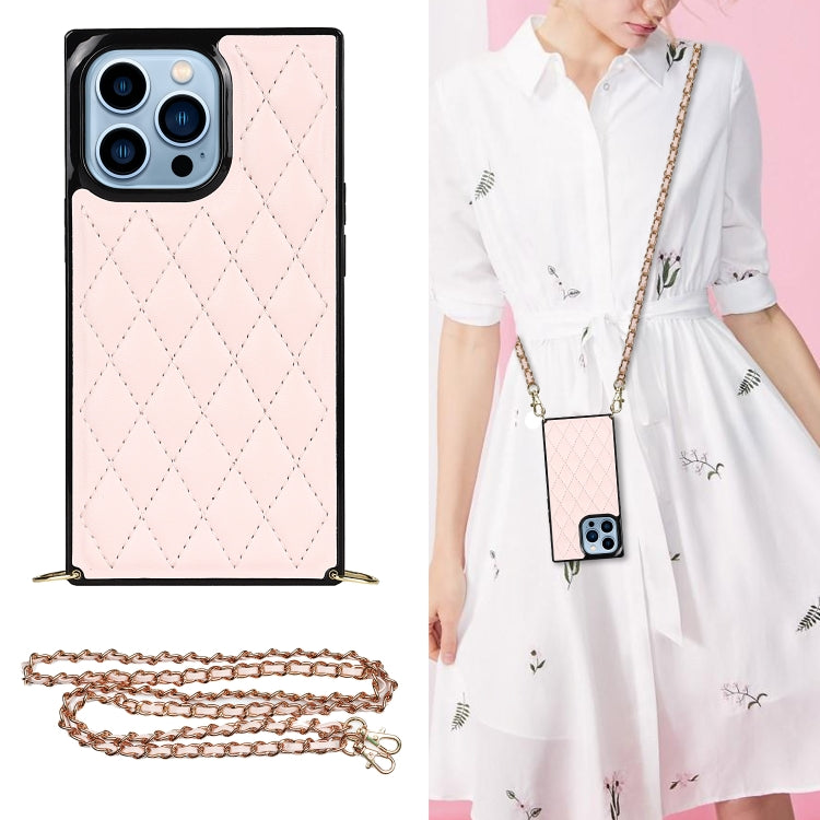 For iPhone 14 Pro Crossbody Rhombic Microfiber Leather Phone Case