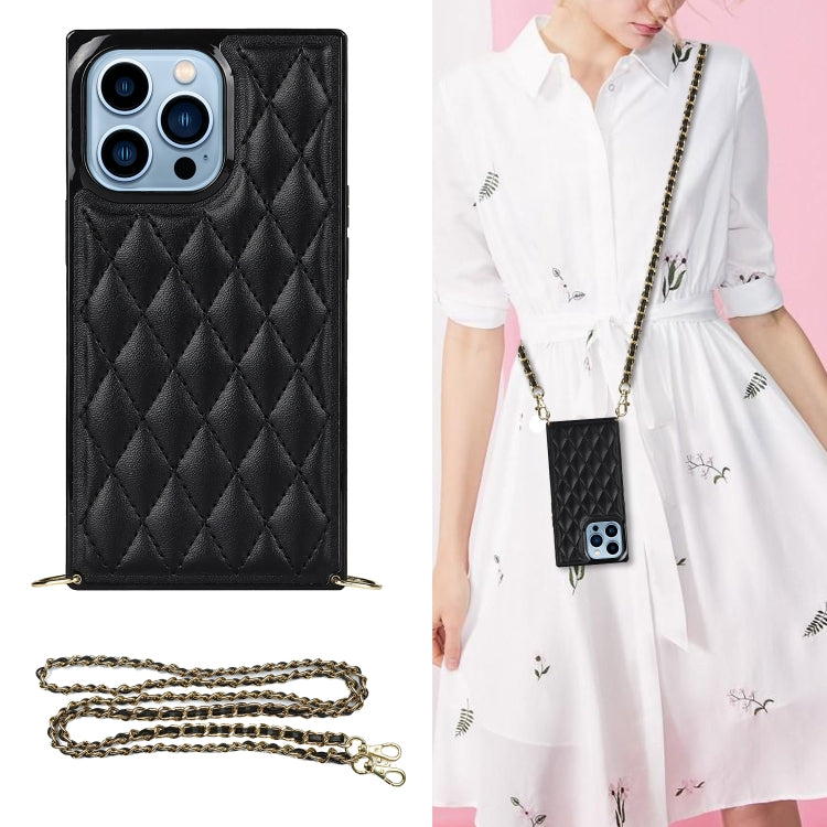For iPhone 14 Pro Crossbody Rhombic Microfiber Leather Phone Case