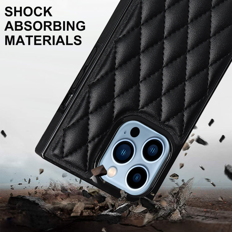 For iPhone 14 Pro Crossbody Rhombic Microfiber Leather Phone Case