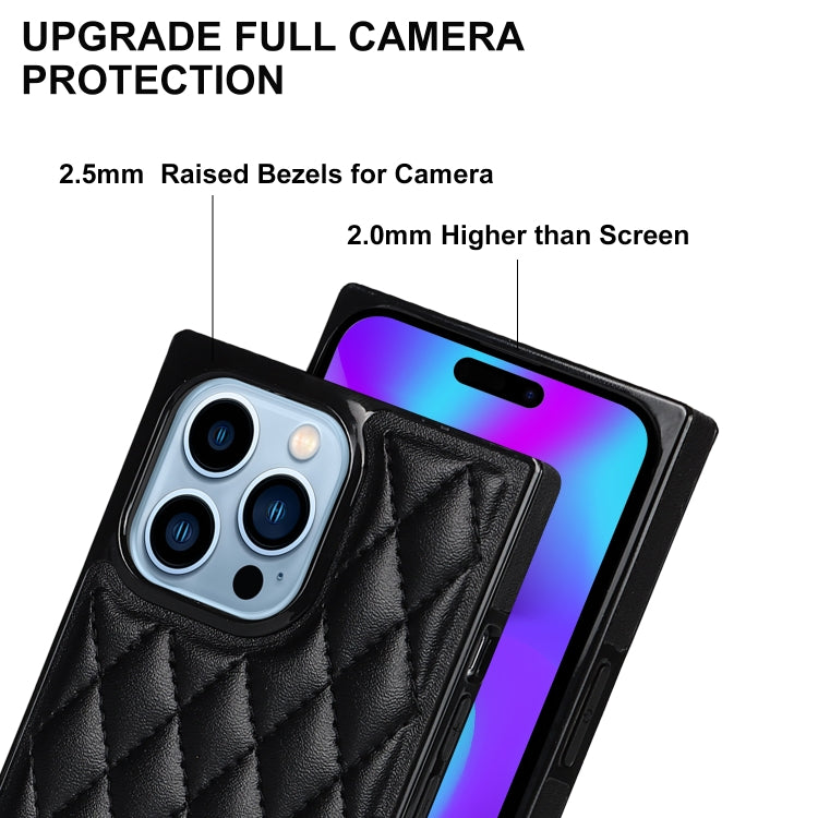 For iPhone 14 Pro Crossbody Rhombic Microfiber Leather Phone Case