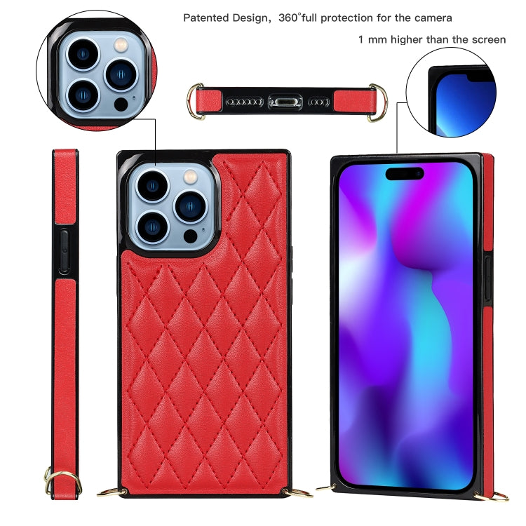 For iPhone 14 Pro Crossbody Rhombic Microfiber Leather Phone Case
