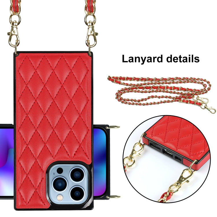 For iPhone 14 Pro Crossbody Rhombic Microfiber Leather Phone Case