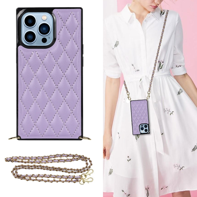 For iPhone 14 Pro Crossbody Rhombic Microfiber Leather Phone Case