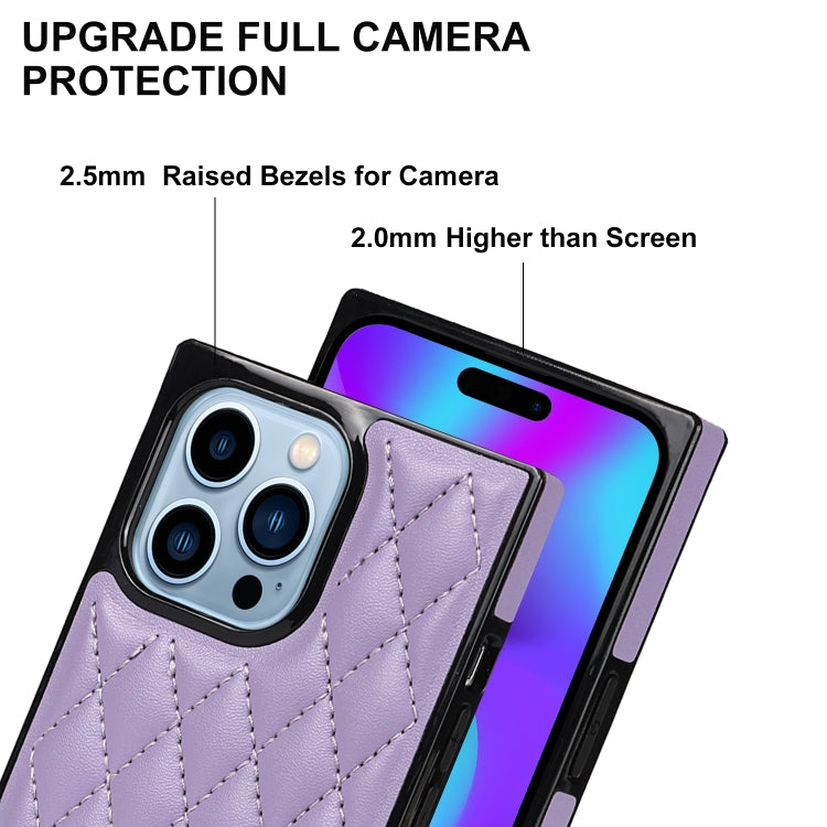 For iPhone 14 Pro Crossbody Rhombic Microfiber Leather Phone Case