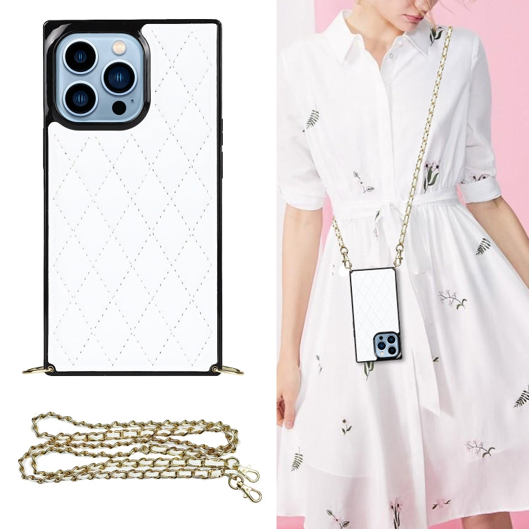 For iPhone 14 Pro Max Crossbody Rhombic Microfiber Leather Phone Case
