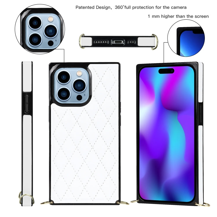 For iPhone 14 Pro Max Crossbody Rhombic Microfiber Leather Phone Case