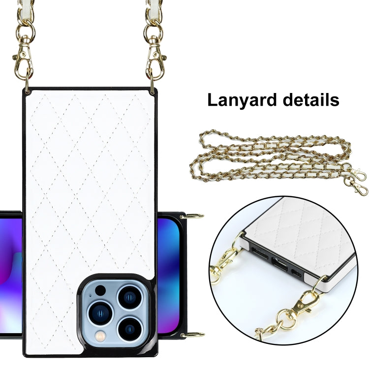 For iPhone 14 Pro Max Crossbody Rhombic Microfiber Leather Phone Case