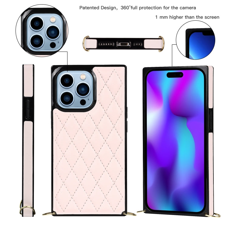 For iPhone 14 Pro Max Crossbody Rhombic Microfiber Leather Phone Case