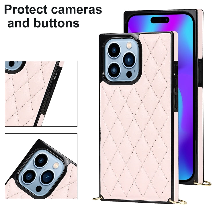 For iPhone 14 Pro Max Crossbody Rhombic Microfiber Leather Phone Case
