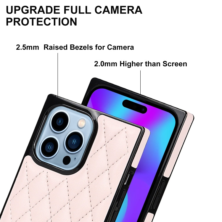 For iPhone 14 Pro Max Crossbody Rhombic Microfiber Leather Phone Case