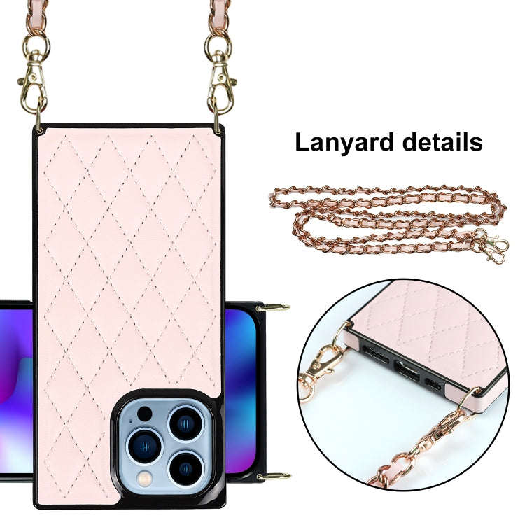 For iPhone 14 Pro Max Crossbody Rhombic Microfiber Leather Phone Case