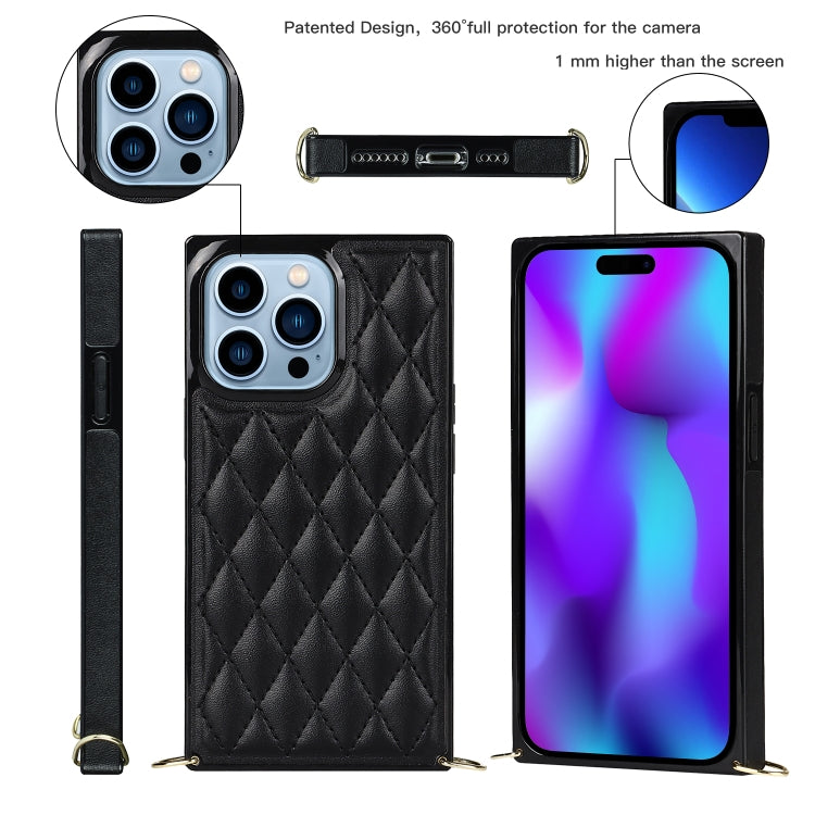 For iPhone 14 Pro Max Crossbody Rhombic Microfiber Leather Phone Case