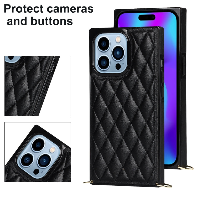 For iPhone 14 Pro Max Crossbody Rhombic Microfiber Leather Phone Case