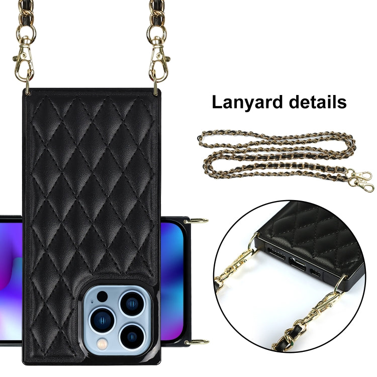 For iPhone 14 Pro Max Crossbody Rhombic Microfiber Leather Phone Case