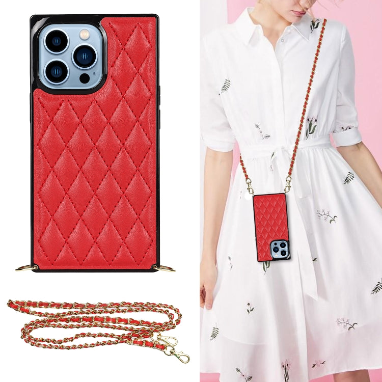 For iPhone 14 Pro Max Crossbody Rhombic Microfiber Leather Phone Case