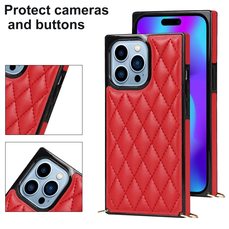 For iPhone 14 Pro Max Crossbody Rhombic Microfiber Leather Phone Case