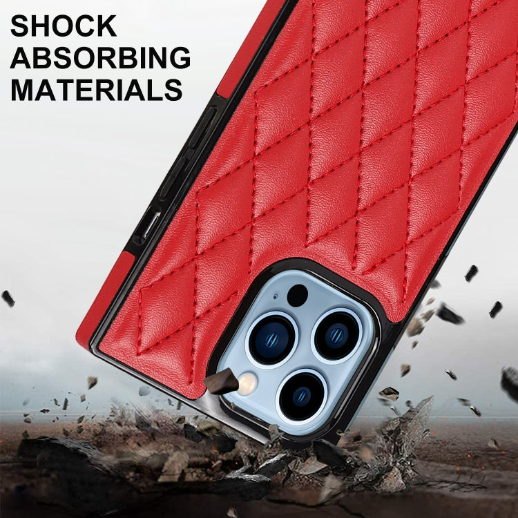 For iPhone 14 Pro Max Crossbody Rhombic Microfiber Leather Phone Case