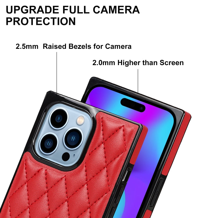 For iPhone 14 Pro Max Crossbody Rhombic Microfiber Leather Phone Case