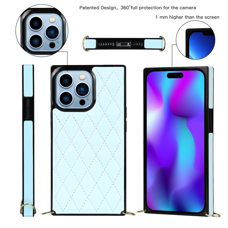 For iPhone 14 Pro Max Crossbody Rhombic Microfiber Leather Phone Case
