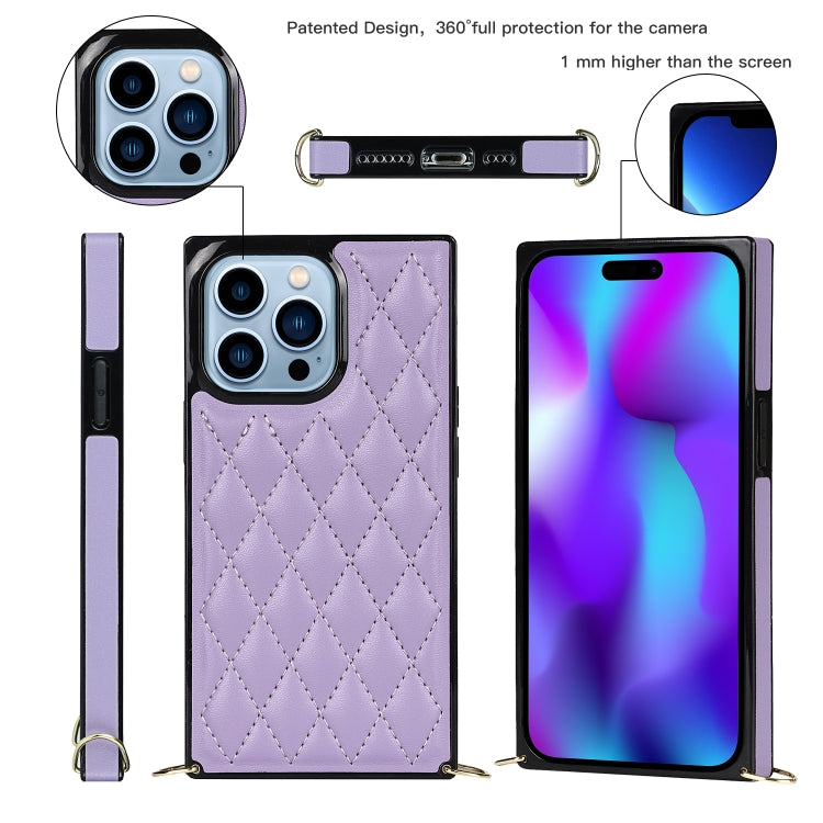 For iPhone 14 Pro Max Crossbody Rhombic Microfiber Leather Phone Case
