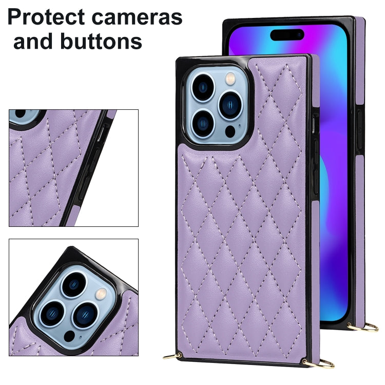 For iPhone 14 Pro Max Crossbody Rhombic Microfiber Leather Phone Case