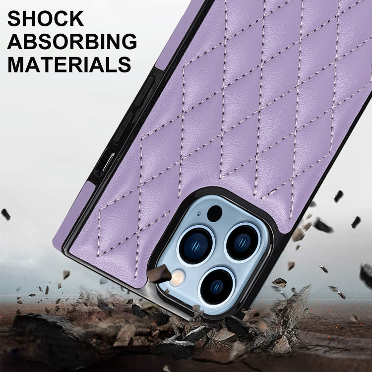 For iPhone 14 Pro Max Crossbody Rhombic Microfiber Leather Phone Case