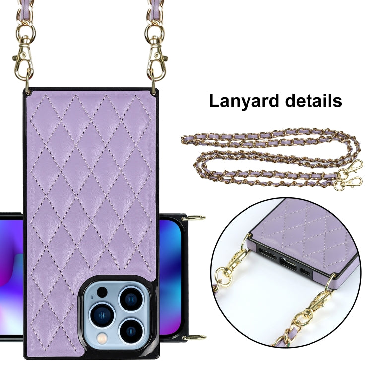 For iPhone 14 Pro Max Crossbody Rhombic Microfiber Leather Phone Case
