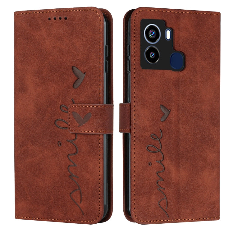 For Tecno Pop 6 Skin Feel Heart Pattern Leather Phone Case